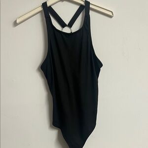 Elegant Black Bodysuit with Ring Detail